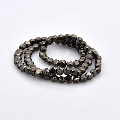 Full Black Plated Glass Faceted Flat Round Beads Strands EGLA-A033-4mm-FP03-1