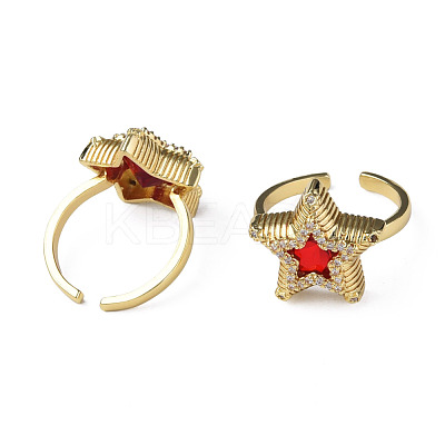 Cubic Zirconia Star Open Cuff Ring RJEW-N035-126C-1