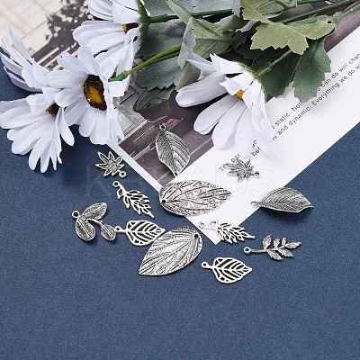 Mixed Style Tibetan Style Alloy Leaf Pendants TIBEP-F040-01AS-1