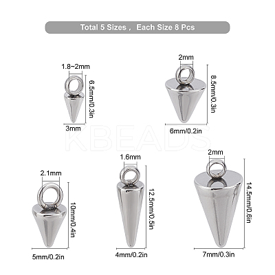 40Pcs 5 Style 304 & 201 Stainless Steel Charms STAS-SC0003-76-1