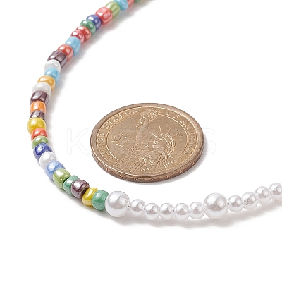 Glass Seed Bead & ABS Plastic Imitation Pearl Beaded Necklaces for Women NJEW-JN04264-1