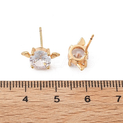 Bat Brass Micro Pave Clear Cubic Zirconia Stud Earrings for Women EJEW-G428-14G-1