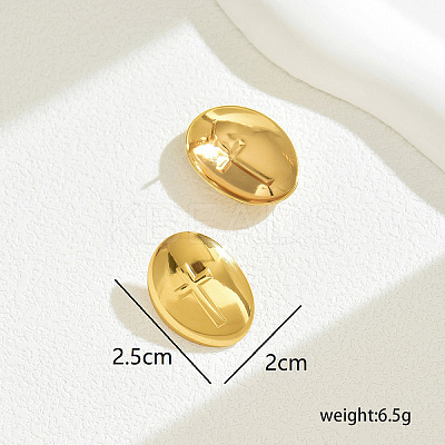 201 Stainless Steel Classic Oval with Cross Stud Earrings EO1132-1
