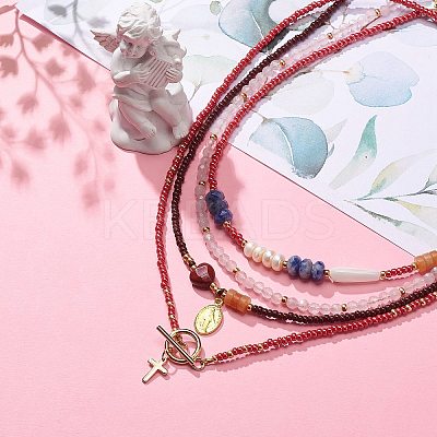 4Pcs 4 Style Cross and Virgin Mary Brass & Alloy Charms Necklaces Set NJEW-JN04018-1