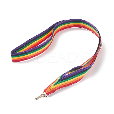 (Defective Closeout Sale: Oxydic Iron Clasp)Polyester Ribbon Name Card Holder Lanyard AJEW-XCP0001-64-1