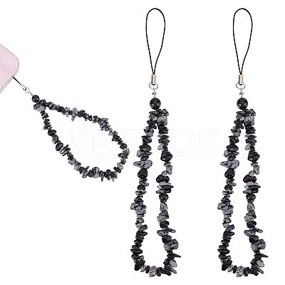 Natural Snowflake Obsidian Chips Beaded Chain Mobile Straps FIND-WH0135-07B-1