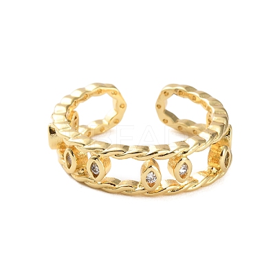 Rack Plating Brass Micro Pave Cubic Zirconia Open Cuff Rings for Women RJEW-U026-01G-03-1