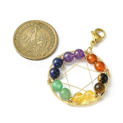 Wire Wrapped Chakra Mixed Gemstone Pendant Decorations HJEW-TA00077-1
