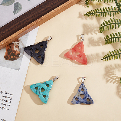 4Pcs 4 Styles Natural & Synthetic Mixed Gemstone Pendants G-SC0001-93-1