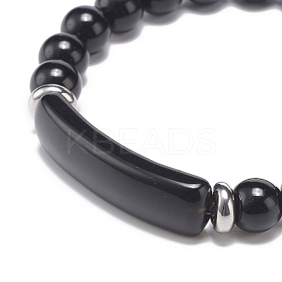 Natural Obsidian Beaded Stretch Bracelet BJEW-JB08879-02-1