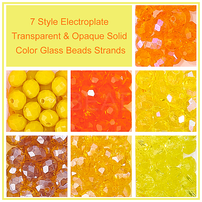 7 Strands 7 Style Electroplate Transparent & Opaque Solid Color Glass Beads Strands EGLA-HY0001-03A-1