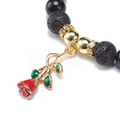 2Pcs 2 Style Style Natural Lava Rock & Golden Sheen Obsidian & Synthetic Hematite Stretch Bracelets Set BJEW-JB08734-1