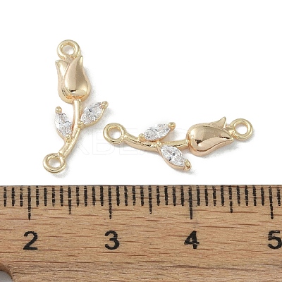 Brass & Clear Glass Flower Links Connector Charms X-KK-H482-16G-1