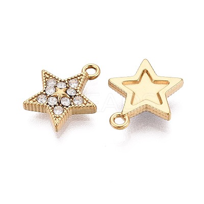 304 Stainless Steel Micro Pave Cubic Zirconia Charms STAS-N115-52G-1