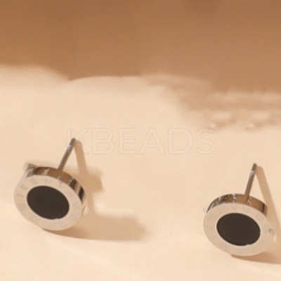 Flat Round 304 Stainless Steel Stud Earrings FS-WGD711C-08-1