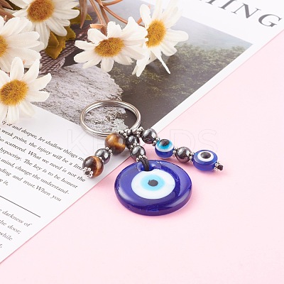Flat Round Evil Eye Lampwork Keychain KEYC-JKC00243-1