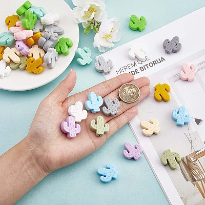 60Pcs Cactus Silicone Focal Beads Colorful Large Hole Loose Spacer Beads Silicone Beads for DIY Necklace Bracelet Earrings Keychain Craft Jewelry Making JX324A-1