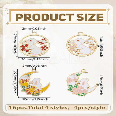 16Pcs 4 Styles Rabbit & Flower Alloy Enamel Pendants ENAM-LP0002-51-1