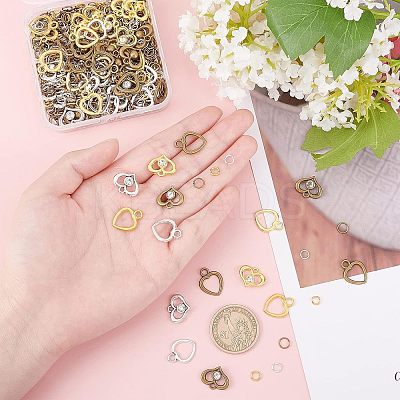 60Pcs 6 Style Heart Alloy Pendants FIND-FH0003-46-1