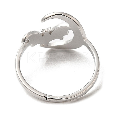 Non-Tarnish 304 Stainless Steel Moon with Bat Adjustable Ring for Women RJEW-M149-04P-1