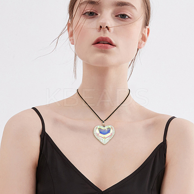5Pcs 5 Colors Heart Glass Pendant Necklaces Set with Waxed Cord for Women NJEW-FI0001-05-1