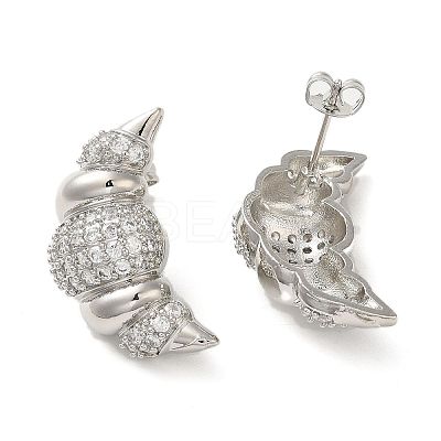 Croissant Rack Plating Brass Micro Pave Cubic Zirconia Stud Earrings for Women EJEW-O001-05P-1