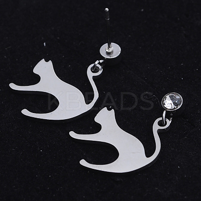 201 Stainless Steel Kitten Dangle Stud Earrings EJEW-T008-JN745-1