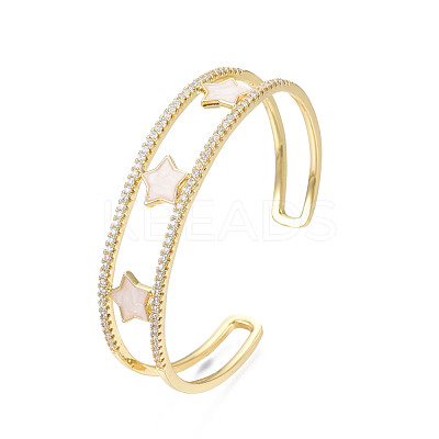 Enamel Star Open Cuff Bangle with Clear Cubic Zirconia BJEW-N012-025-1