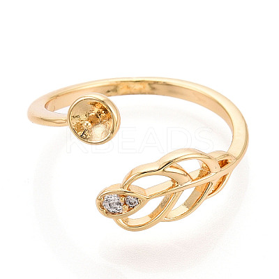 Leaf Brass Micro Pave Cubic Zirconia Cup Peg Ring Settings KK-N274-07G-1