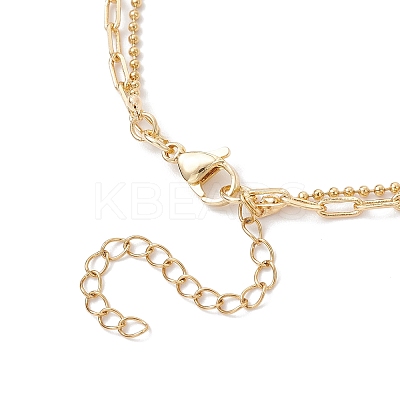 Brass Paperclip Chain and 304 Stainless Steel Ball Chain Double Layer Anklets for Women AJEW-AN00711-1