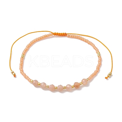 Adjustable Natural Sunstone & Seed Braided Bead Bracelets BJEW-JB10181-02-1
