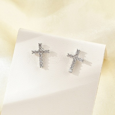 Brass Micro Pave Clear Cubic Zirconia Stud Earrings EJEW-R016-26P-18-1