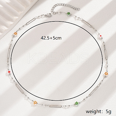 Colorful Flower Brass Chain Necklace for Women ZJ6065-1