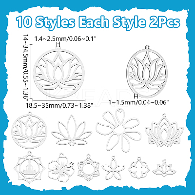 20Pcs 10 Styles 201 Stainless Steel Pendants STAS-WR0001-39-1