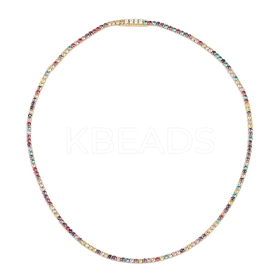 925 Sterling Silver Pave Colorful Cubic Zirconia Tennis Necklaces for Women NJEW-C096-01A-G01-1