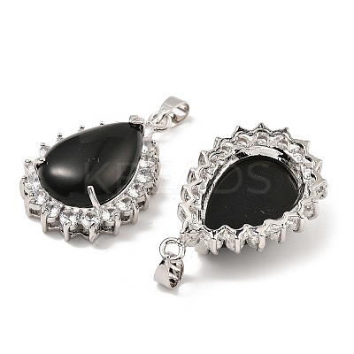 Natural Obsidian & Rhinestone Pendants G-K338-31P-10-1