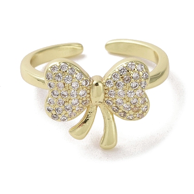 Brass Micro Pave Cubic Zirconia Open Cuff Ring RJEW-K256-58H-G-1