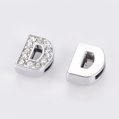 Alloy Initial Slide Charms with Grade A Rhinestones ALRI-R032-D-FF-1