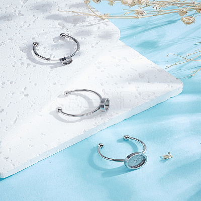 3Pcs 3 Styles 201 Stainless Steel Cuff Pad Ring Settings FIND-LP0001-07P-1