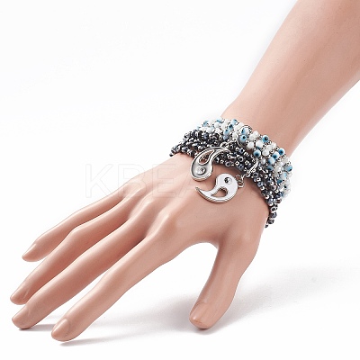 2Pcs 2 Color Lampwork Evil Eye & Glass Stretch Multi-strand Bracelets Set BJEW-JB08785-1