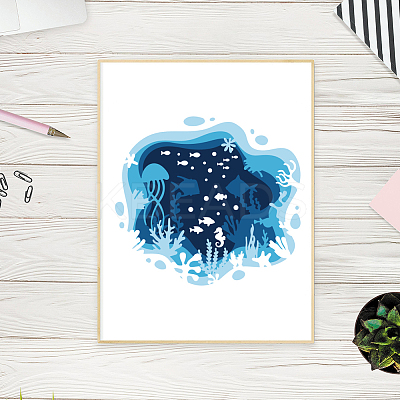 1 Set Ocean Theme PET Hollow Out Drawing Painting Stencils DIY-MA0005-16-1