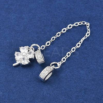 Brass Pave Clear Cubic Zirconia European Safety Chains with Charms KK-L236-15C-S-1