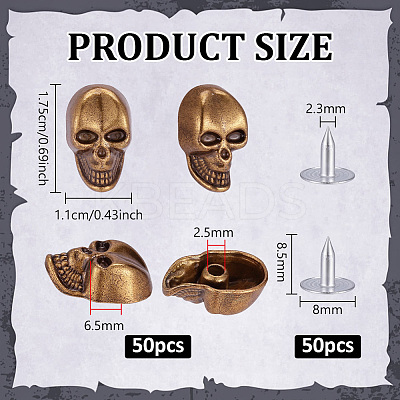 50Pcs Skull Alloy Rivets FIND-PH0062-02AG-1