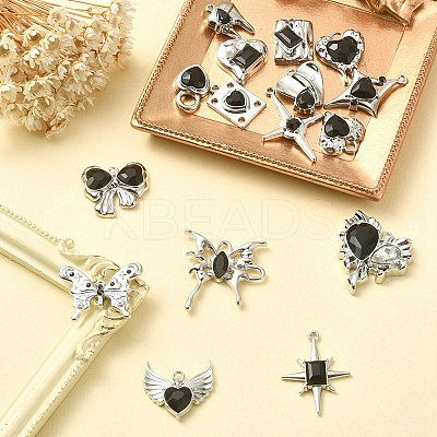 16Pcs 16 Style Rack Plating Alloy with Black Glass Pendants FIND-YW0003-32-1