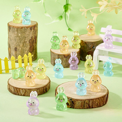 20Pcs 5 Colors Luminous Resin Rabbit Display Ornaments DJEW-TA0001-17-1