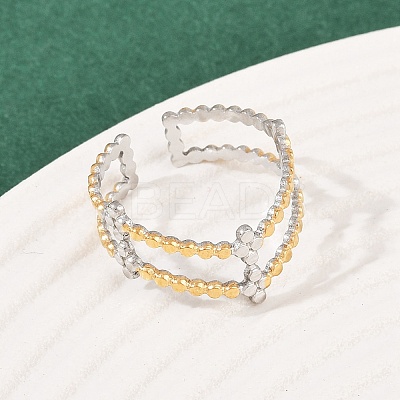 304 Stainless Steel Double Color Cuff Rings RJEW-S635-01GP-03-1