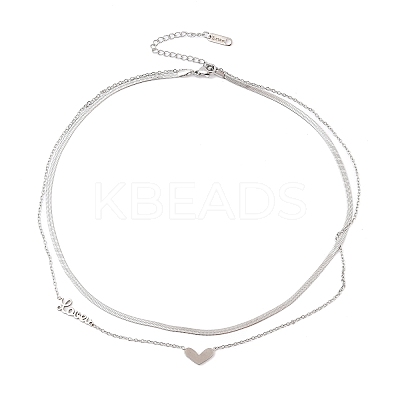 201 Stainless Steel Love Heart Pendant Double Layer Necklaces for Women LS-NJEW-D307-03P-1