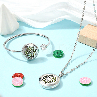1Pc Stainless Steel Open Cuff Bangles & 1Pc Stainless Steel Pendant Neclace AJEW-SC0004-06D-1