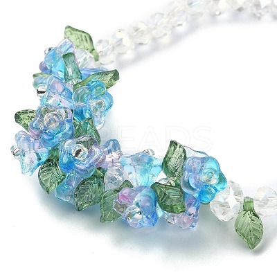 Flower Glass Beaded Link Bracelet with Alloy Clasps for Women BJEW-TA00310-01-1