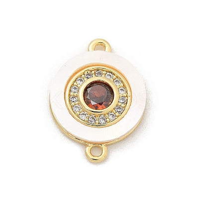 Brass Micro Pave Clear Cubic Zirconia & Shell Connector Charms KK-M303-03G-03-1